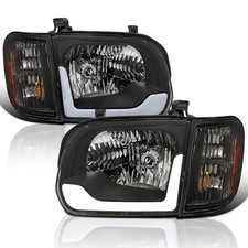 Black Fits 2005-2006 Toyota Tundra 05-07 Sequoia Led Tube Headlights+Corner Lamp