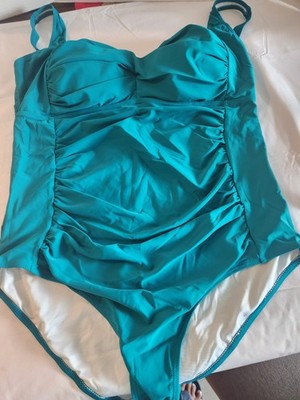 Yonique Women Plus Size One Piece Swimsuit Tummy Control Twist blue green sz18W