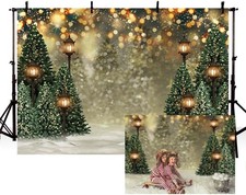 8x6ft Xmas Tree Backdrop Snowflake Glitter Photo Prop Winter Pine Holiday Party