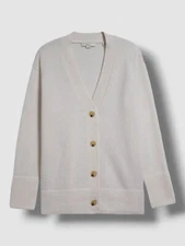 $445 Vince Womens White Wool/Cashmere Ribbed V-Neck Cardigan Sweater Size L