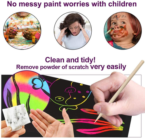 Scratch Paper Art for Kids - 60 Pcs Magic Rainbow Scratch Paper off Set Scratch - Picture 4 of 12
