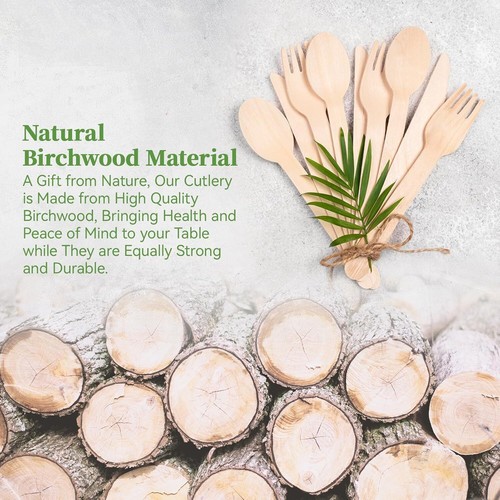 300-piece disposable wooden cutlery set, 100 knives, forks and spoons per set - Picture 3 of 6