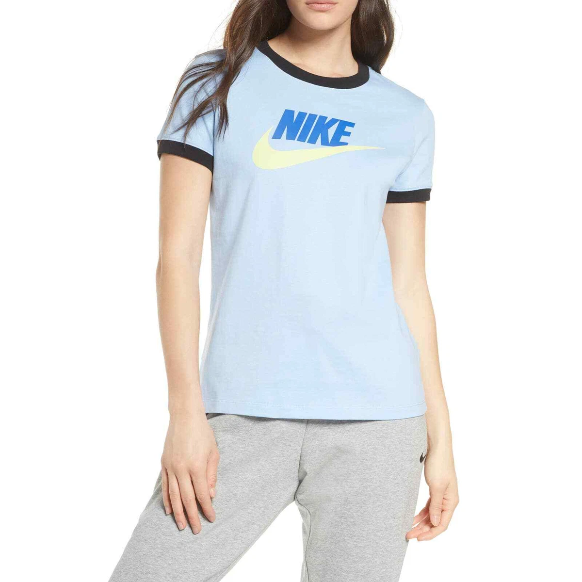 Nike Women s Sportswear Futura Cotton Ringer T Shirt blue XS