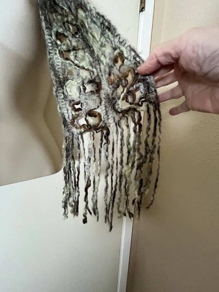 Urban Outfitters Pins and Needles Faux Mohair Scarf Variegated Gray Brown Green - Image 2 of 4