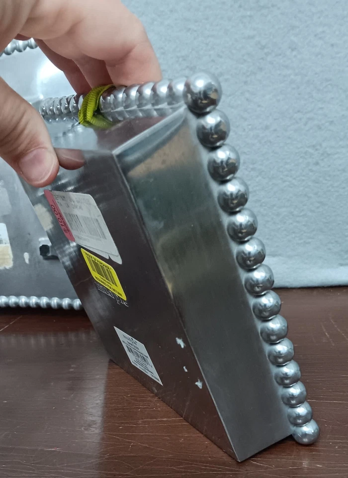 Mud Pie Crown Cocktail Napkin Metal Basket Green Ribbon Accent & Silver Tray  - Image 3 of 4