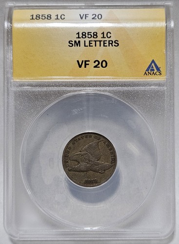 1858 1C Flying Eagle Small Cent ANACS VF 20 | Small Letters - Picture 1 of 4