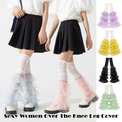 Women Japanese Over The Knee Legwarmer Gauze Ruffle Leg Loose Sock