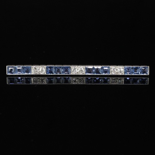 Antique Art Deco Platinum Yogo Gulch Sapphire Old Euro Diamond Bar Pin - GIA - Picture 7 of 8