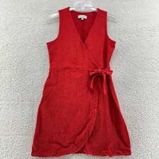 TeXTURE & THREAD Madewell Women S Red Linen Sleeveless Wrap Dress Vneck Tie Knee