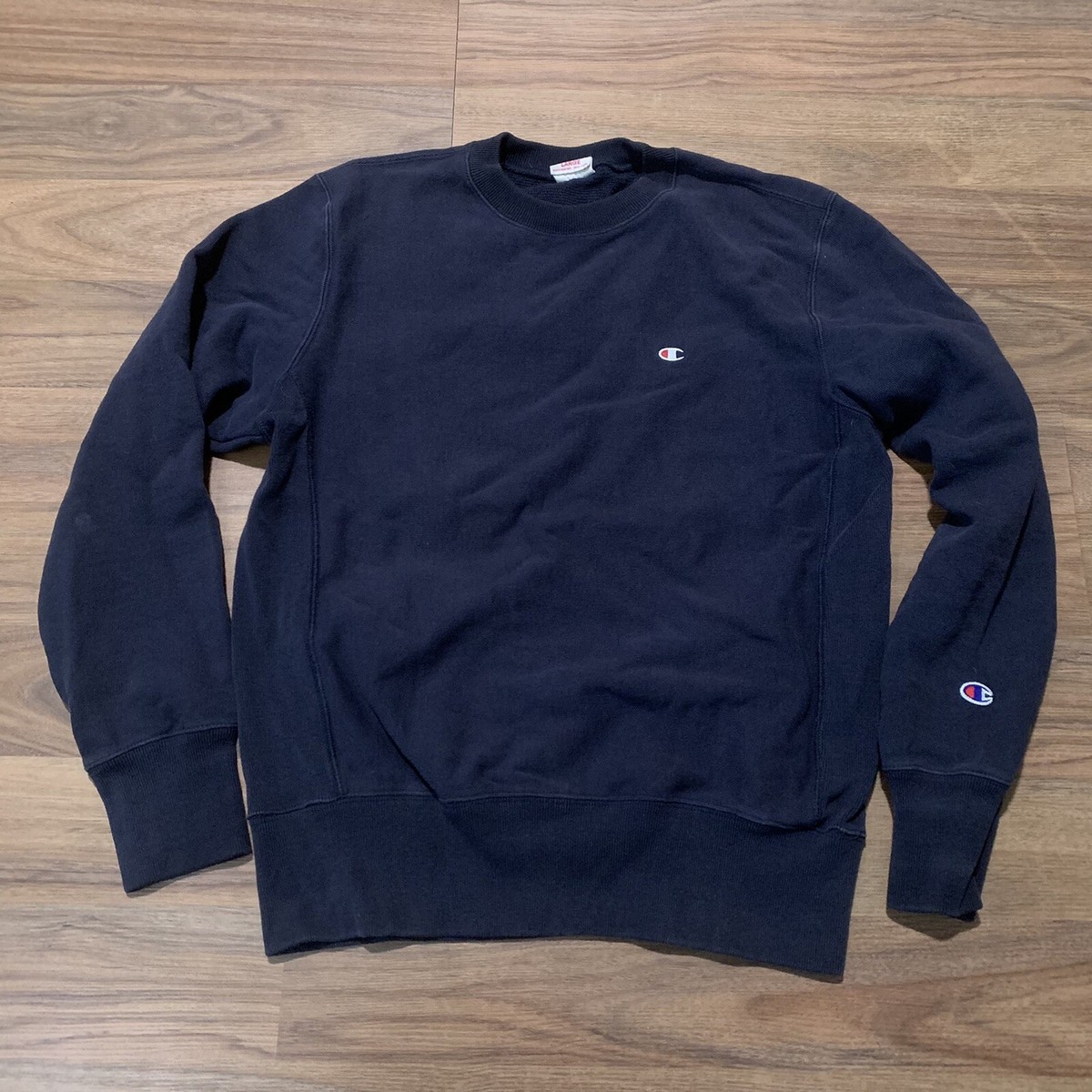 Champion REVERSE WEAVE USA製 ブラック 赤ステッチ Vintage Champion Reverse Weave Warm Up Crewneck Navy Blank Red