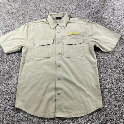 Cabelas Shirt Adult Small Beige Button Up Camp Pocket Fishing Outdoor Men *
