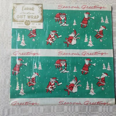 Cascade De Luxe Gift Wrap Paper Santa Season's Greetings 3 Sheets 20'' x 30'' 