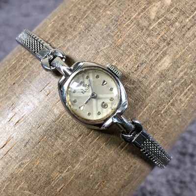 Vintage Elgin Women 10K RGP Bezel Silver Tone 14mm Mechanical Wind Watch  3/4