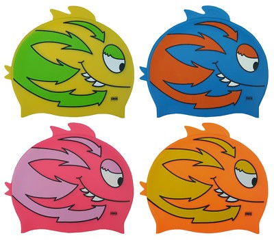 CHEX 100% Silikon Fischflosse Kinder 3-7 Jahre Badekappe Smiley Zähne 2024