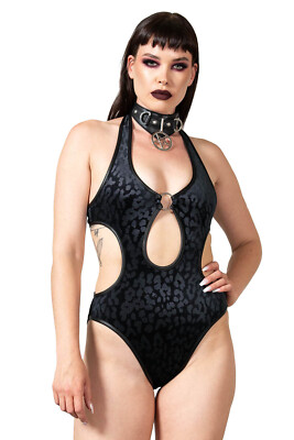 KILLSTAR Bodysuit - Barbarella Schwarz Leopard Gothic