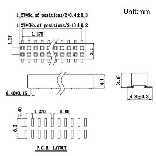 Conector de cabezal de pin hembra SMD de doble fila de 1,27 mm montaje en superficie PCB 2P-40P - Imagen 4 de 6