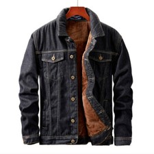 Men Denim Jacket Sherpa Fleece Lined Button Up Jean Coat Trucker Plus Size