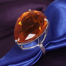 80 Ct. Dark Yellow Citrine Pear Shape 925 Silver Lab Created Ring for Gifts