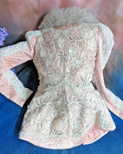 Vintage Martin McCrea OOAK couture Jacket antique Lace Beading Fox Collar Peach - Picture 18 of 20