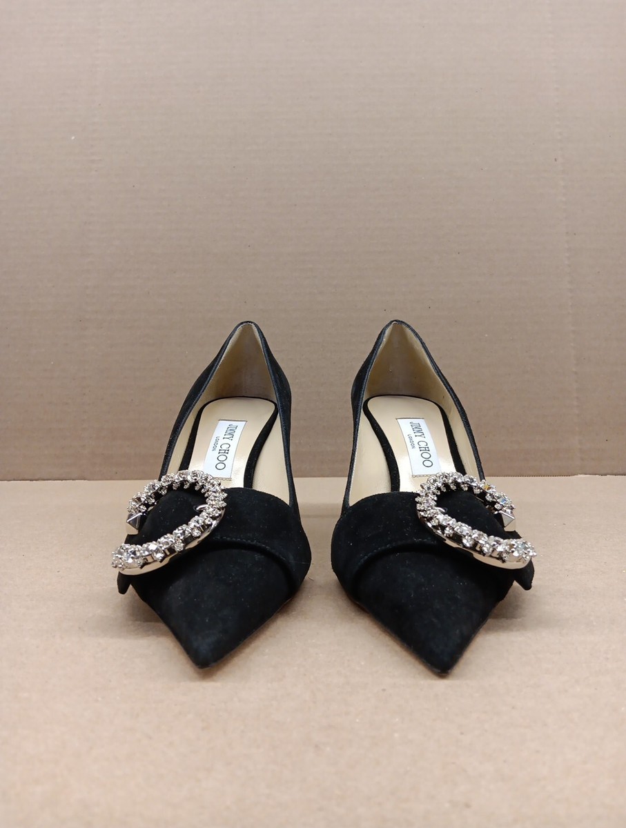 Jimmy Choo Melva 70 Suede Womens Heels- Black/Crystal- Size 40(US