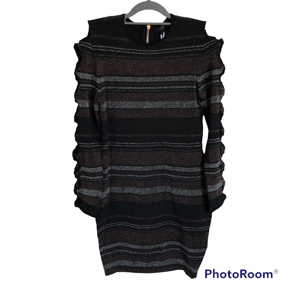 295 Ted Baker Simona Lurex Stripe Bow Detail Dress Size 2 US 6 eBay