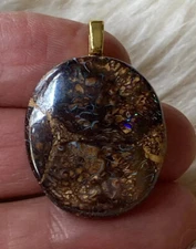 22.76 CT Natural Australian Boulder Opal Round Blue & Green Light Sparks Pendant