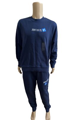 Nike Dark Blue Tracksuit 2 Piece Sweatshirt Sweatpants Joggers Mens Just Do It
