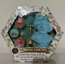New Facial Care Gift Set Lip Scrub Balm Face Mask Microfiber Headband Massager
