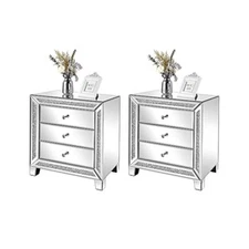 Modern Bedroom Nightstands, Mirrored Finish, 23"W, 3 Drawers, Easy Assembly