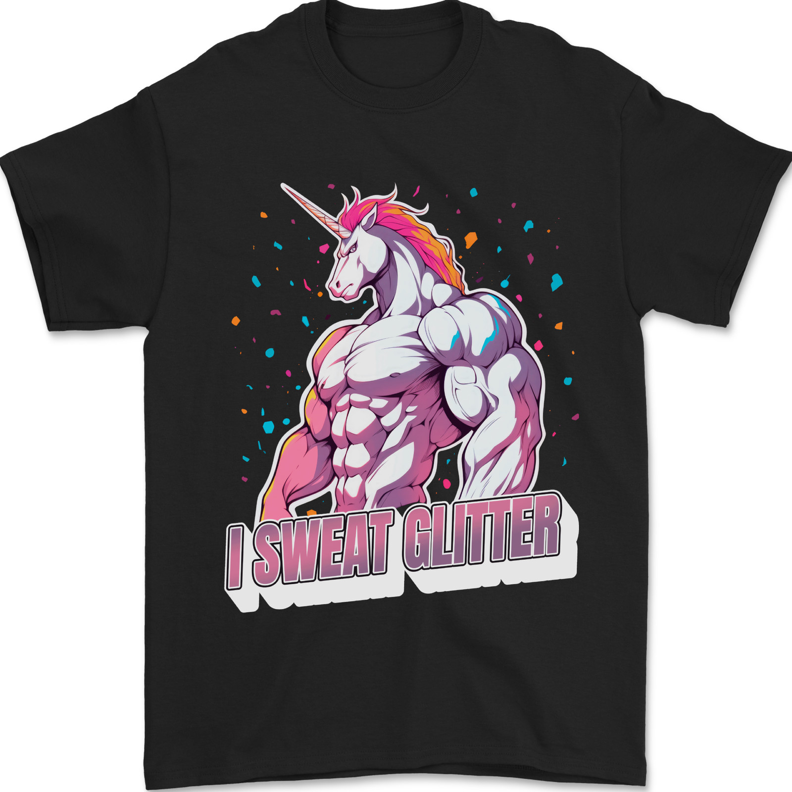 Camiseta Para Hombre Unicornio LGBT De Brillo Para Gimnasio 100% Algodón