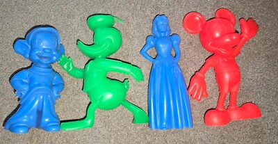 Vtg 4 Louis Marx Walt Disney Plastic Figures Mickey Mouse Donald Duck Snow White