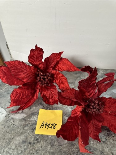 2 Glitter Red FloralPoinsettia Clips For Tree Garland Etc Valerie Parr Hill New - Picture 15 of 16