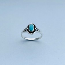 Sterling Silver Small Oval Turquoise Ring with Beads, Boho Ring, Silver Ring