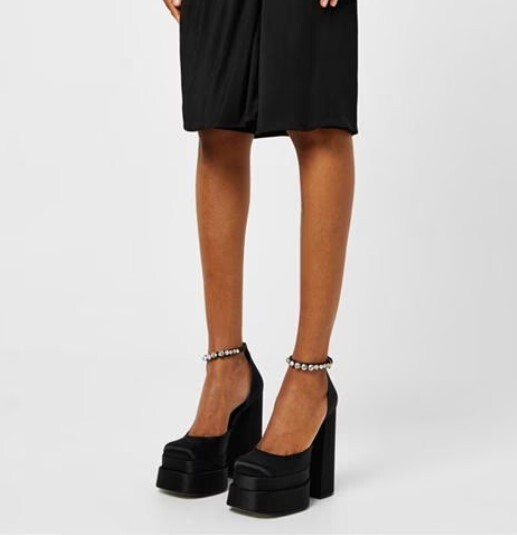 NEW VERSACE MEDUSA AEVITAS PLATFORM HIGH HEEL BLACK SATIN