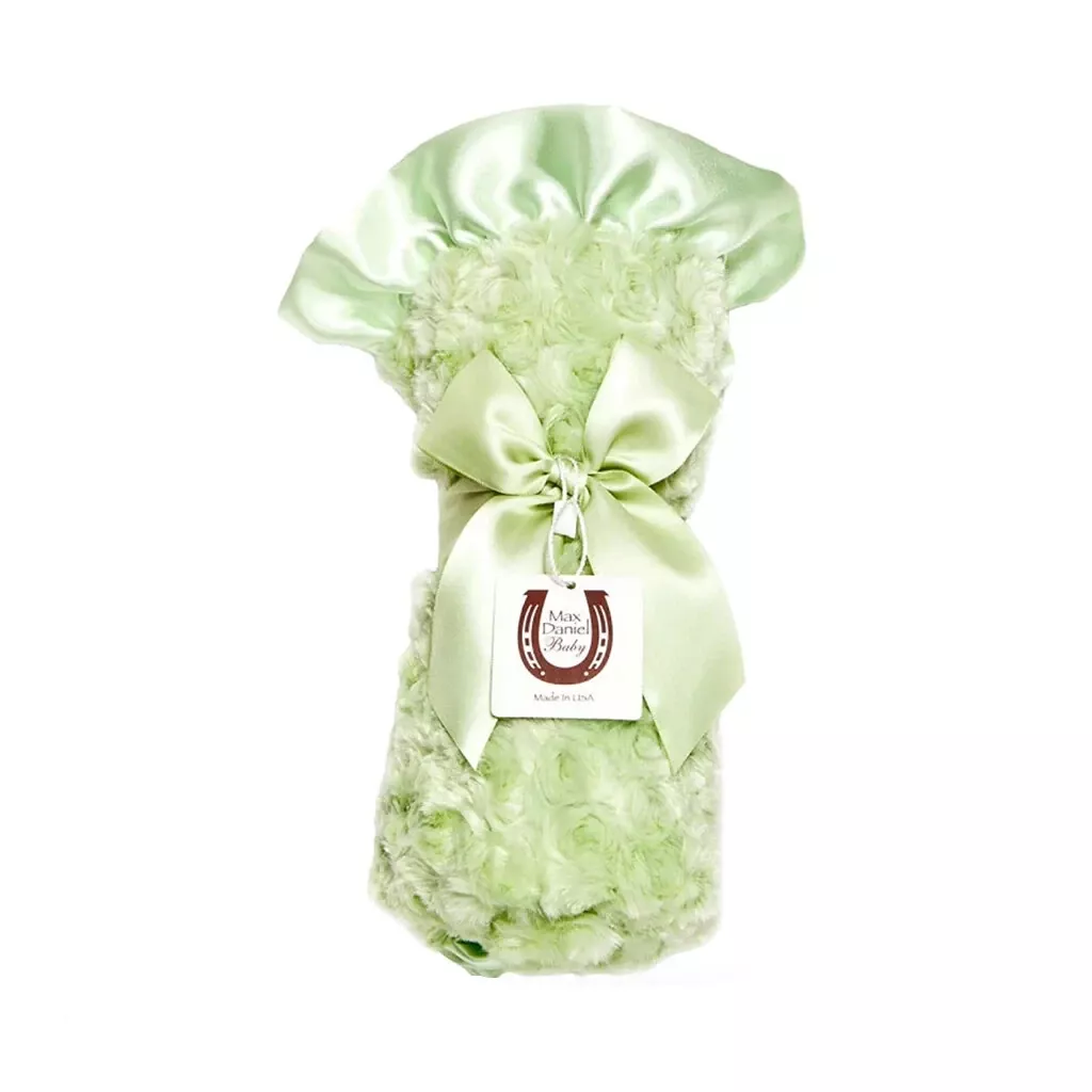 MAX DANIEL CELERY ROSEBUD SATIN BACK BABY BLANKET HTF NEW FAST