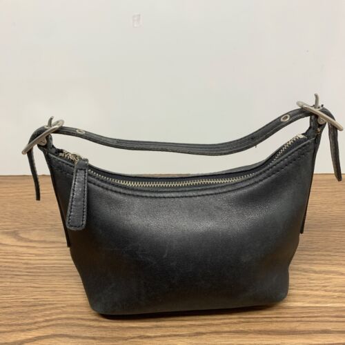 Vintage Coach Black Leather Demi Hobo Baguette Shoulder Bag #9844