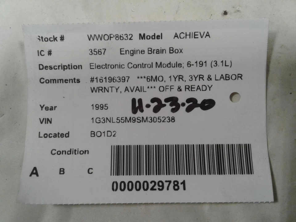 Módulo de control del motor usado se adapta a: 1995 Oldsmobile Achieva módulo de control electrónico Foto 3 de 4