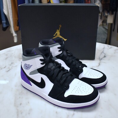 Nike Air Jordan 1 Mid SE ホワイト/パープル NWT Air Jordan 1 Mid SE Court Purple White Blk Sneakers Men's 9.5