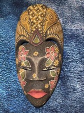 BALINESE Mask Dot Wooden Tribal Hand Carved Painting Wall Hanging
