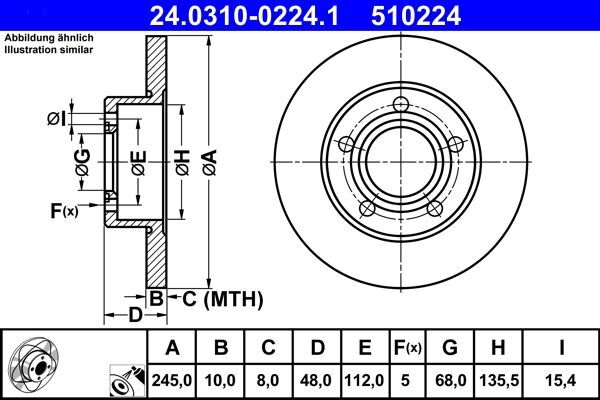 2X Ate 24.0310-0224.1 Bremsscheibe FüR Audi Vw-image