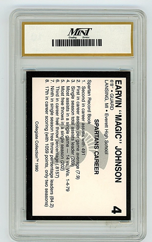 1990 Collegiate Collection Michigan State Spartans - Magic Johnson #4 MINT 10 - Image 2 of 2