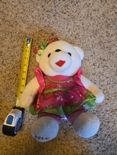 Dan Dee 2014 SNOWFLAKE TEDDY White Bear Plush Pink  Green Dress 12" Cute