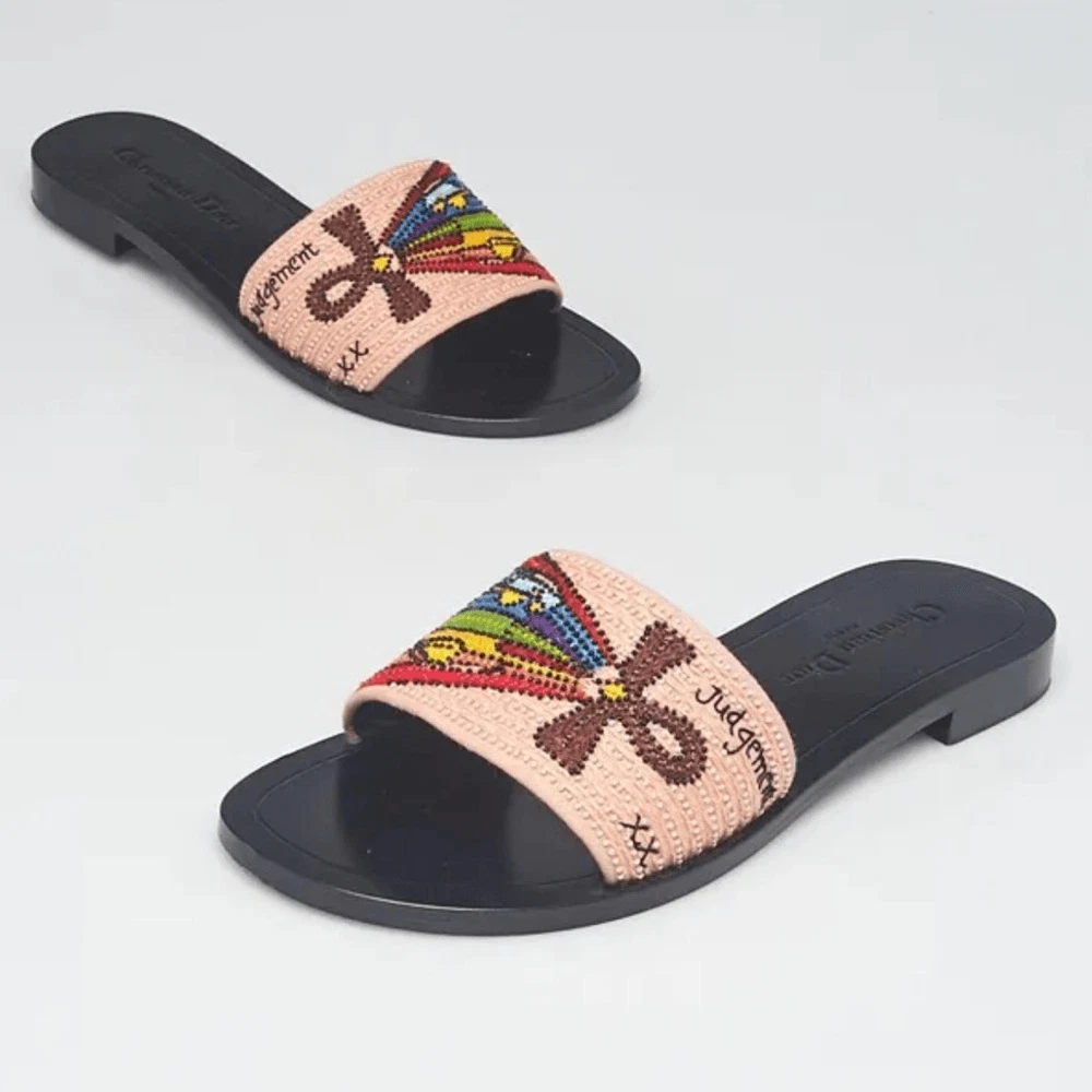Sandales à glissière CHRISTIAN DIOR multicolores perles carte tarot pointure 37,5 / US 7,5