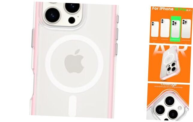 Air Case Clear, Compatible with MagSafe, Military-Grade for iPhone 16 Pro Pink