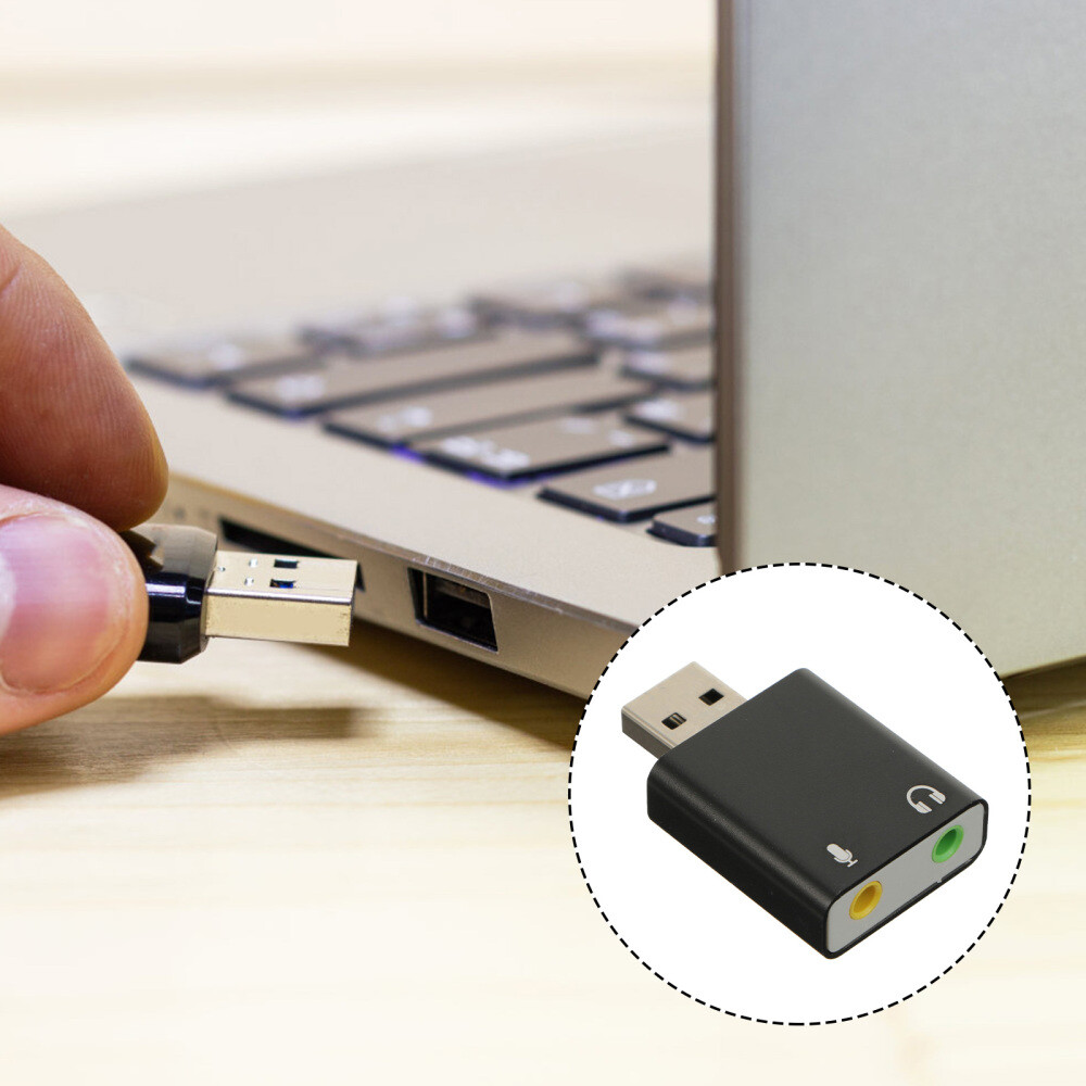 7 .1 Headset Adapter USB External Sound Card to Headphone Aluminum