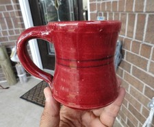 Jerry Brown Stoneware RED Pottery Cup w/ BLUE...