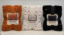 Costco Halloween Ghost Cat Pumpkin Faux Fur Throw NWT Same Day Ship Viral 3 Pc