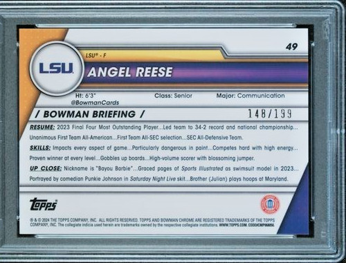 2023 Bowman U Chrome 1st Rookie /199 Blue Refractor #49 Angel Reese RC SP PSA 10 view 5