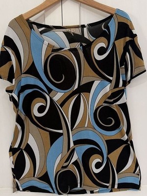 Susan Lawrence Abstract Swirl Print Short Sleeve Top XL