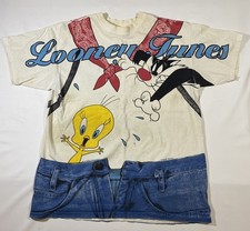 VTG Looney Tunes T-Shirt Tweet Bird Sylvester Tweety Daffy Duck 2-sided 90s Lg
